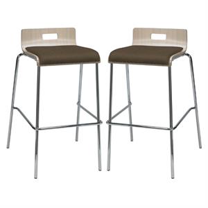 Home Square 30&quot Low Back Fabric Seat Bar Stool in Natural/Fudge - Set of 2