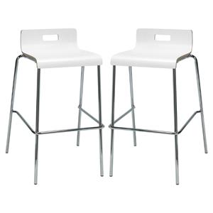 Home Square 30&quot Stylish Wooden Low Back Bar Stool in White - Set of 2