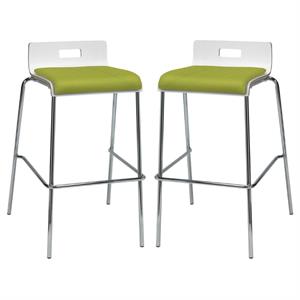 Home Square 30&quot Low Back Fabric Bar Stool in White and Avocado - Set of 2
