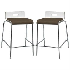 Home Square 25&quot Wooden Seat Counter Stool in White and Fudge - Set of 2