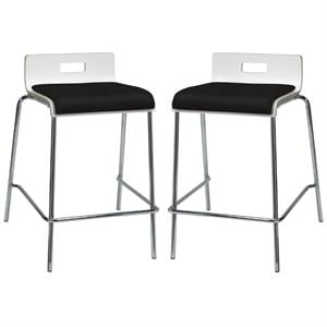 Home Square 25&quot Wooden Seat Counter Stool in White and Tuxedo - Set of 2