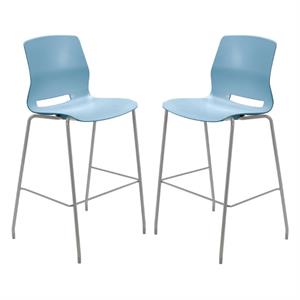 Home Square 30&quot Plastic Bar Stool in Sky Blue - Set of 2