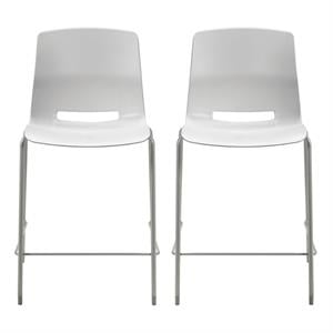 Home Square 25&quot Plastic Counter Stool in Light Gray - Set of 2