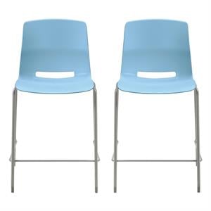 Home Square 25&quot Plastic Counter Stool in Sky Blue - Set of 2