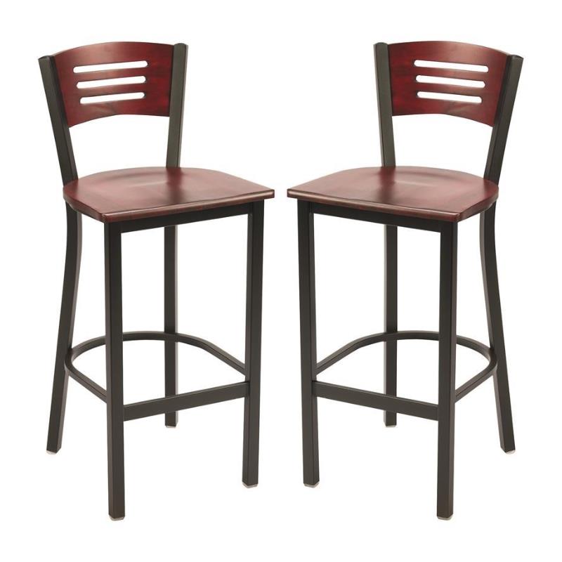 Home Square Metal and Solid Wood Barstool in Mahogany - Set of 2