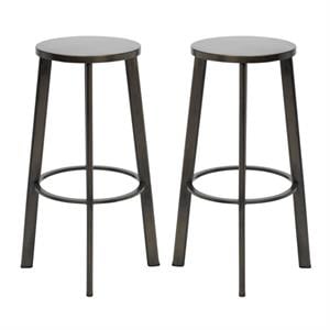 Home Square 30&quot Transitional Stainless Steel Seat Bar Stool in Silver - Set of 2