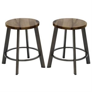 Home Square 18&quot Transitional Wood Seat Bar Stool in Natural - Set of 2