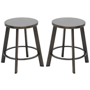 Home Square 18&quot Stainless Steel Metal Bar Stool in Steel Finish - Set of 2