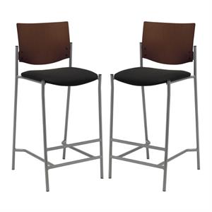 Home Square Fabric Barstool in Silver Frame/Black - Set of 2