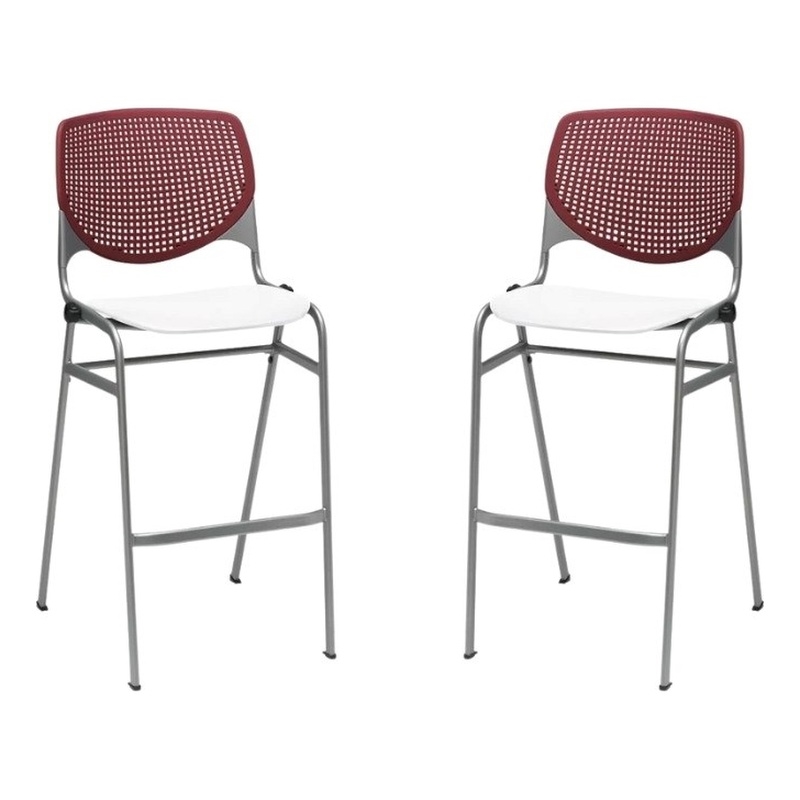 Home Square Stack Barstool in Burgundy Back/White Seat - Set of 2