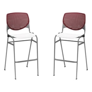 Home Square Stack Barstool in Burgundy Back/White Seat - Set of 2