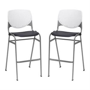 Home Square Stack Barstool in White Back/Black Seat - Set of 2