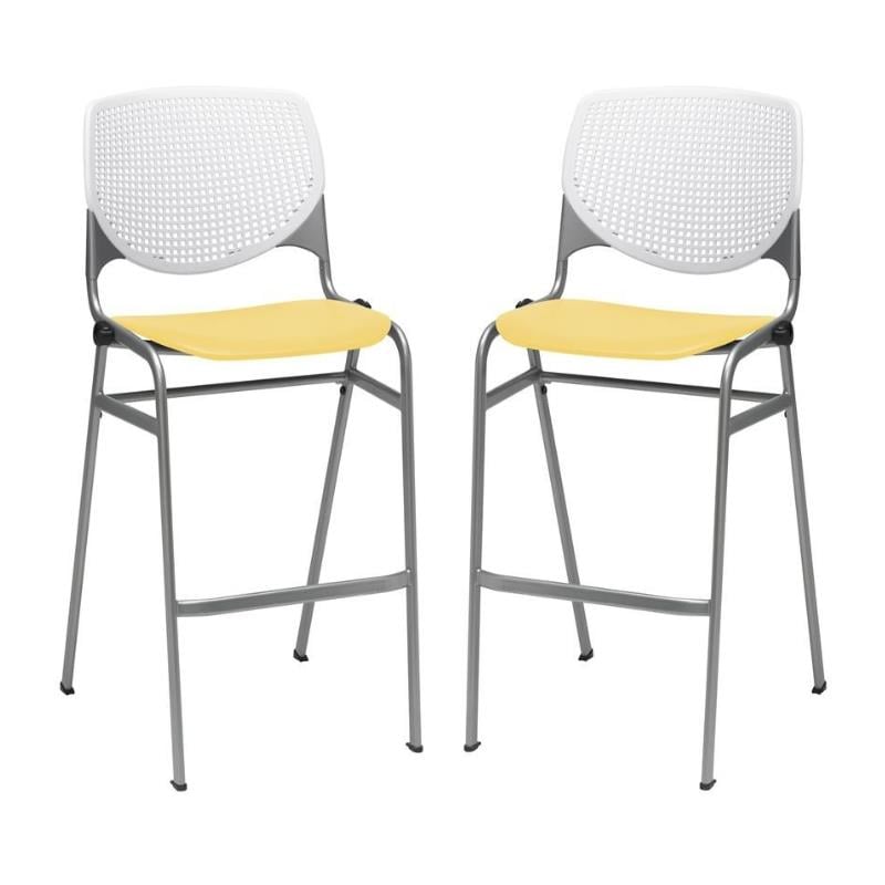 Home Square Stack Barstool in White Back/Yellow Seat - Set of 2