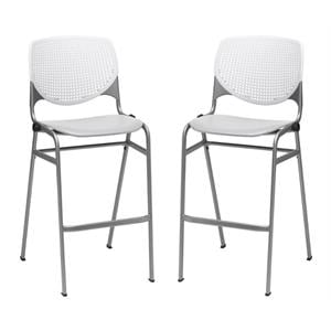 Home Square Stack Barstool in White Back/Light Grey Seat - Set of 2