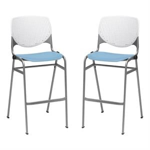 Home Square Stack Barstool in White Back/Sky Blue Seat - Set of 2