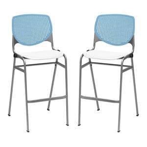 Home Square Stack Barstool in Sky Blue Back/White Seat - Set of 2