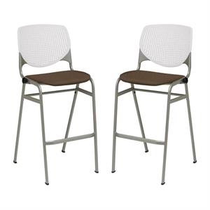 Home Square Stack Fabric Upholstered Seat Barstool in Fudge - Set of 2