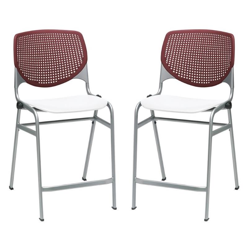 Home Square Plastic Counter Stool in Burgundy Back - Set of 2