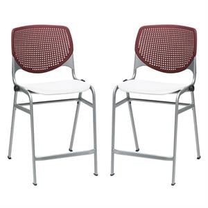 Home Square Plastic Counter Stool in Burgundy Back - Set of 2