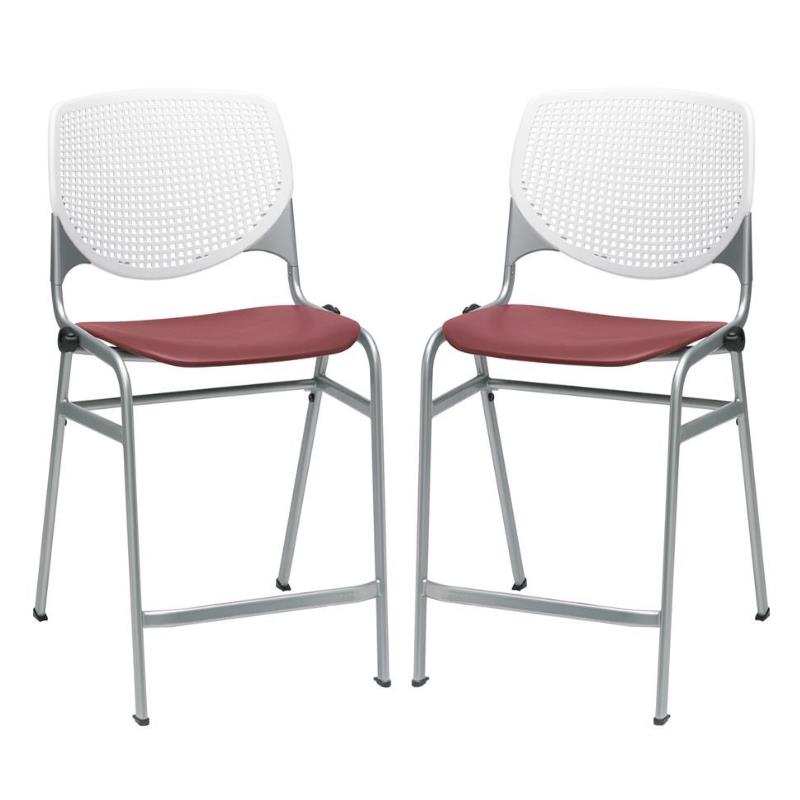 Home Square Plastic Counter Stool in White/Burgundy - Set of 2