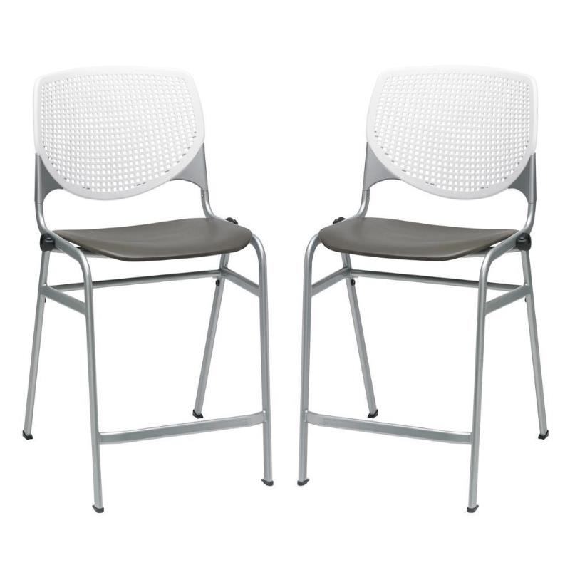 Home Square Plastic Counter Stool in White/Brownstone - Set of 2