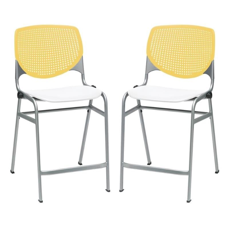 Home Square Plastic Counter Stool in Yellow/White - Set of 2