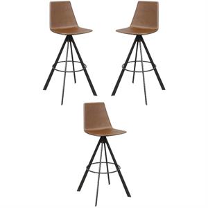 Home Square Olio Designs Bungee 30&quot Faux Leather Bar Stool in Saddle - Set of 3