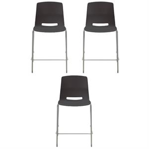 Home Square 25&quot Plastic Counter Stool in Black - Set of 3