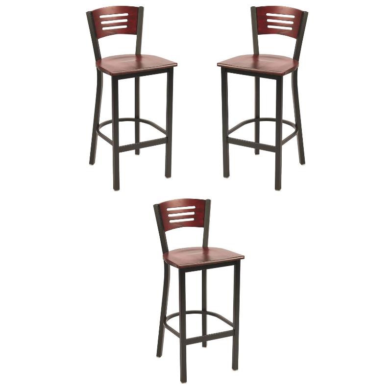 Home Square Metal and Solid Wood Barstool in Mahogany - Set of 3