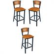 Home Square Transitional Solid Wood Back Bar Stool in Walnut Finish - Set of 3