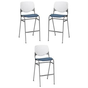 Home Square Stack Barstool in White Back/Navy Seat - Set of 3