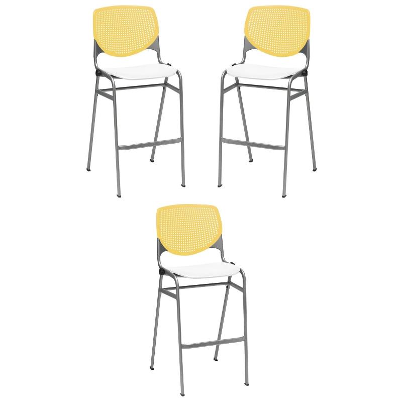 Home Square Stack Barstool in Yellow Back/White Seat - Set of 3