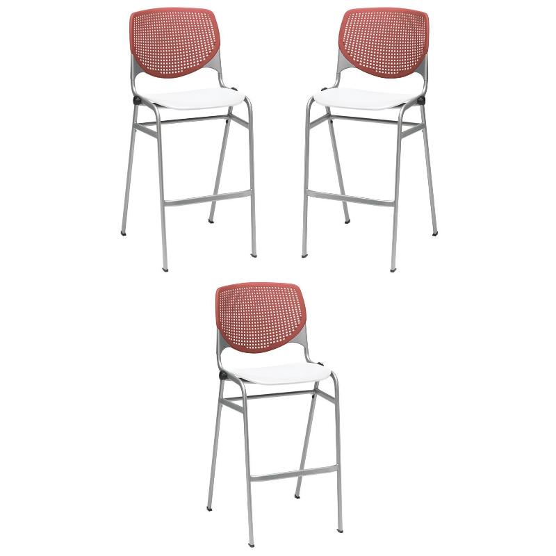Home Square Stack Barstool in Coral Back/White Seat - Set of 3