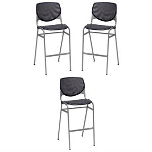 Home Square Stack Steel Frame Barstool in Black Finish - Set of 3