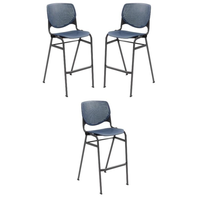 Home Square Stack Steel Frame Barstool in Navy/Black - Set of 3