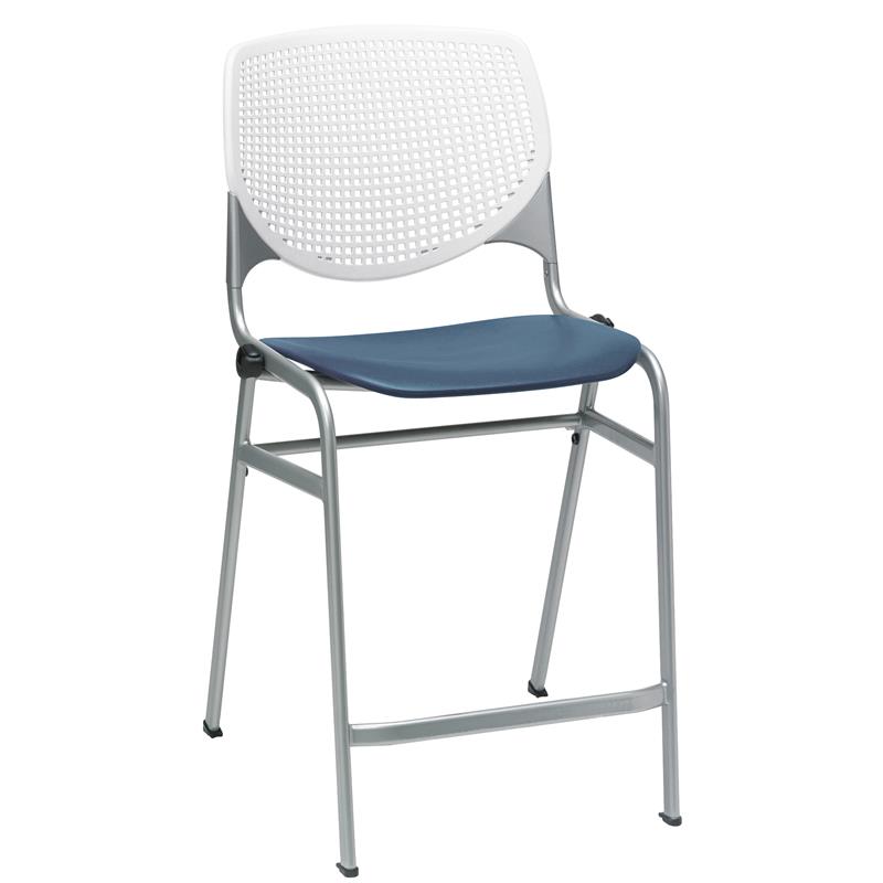 Home Square Plastic Counter Stool in White/Navy - Set of 3