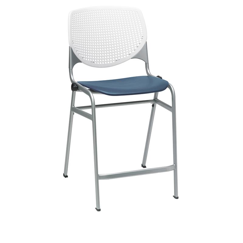 Home Square Plastic Counter Stool in White/Navy - Set of 3
