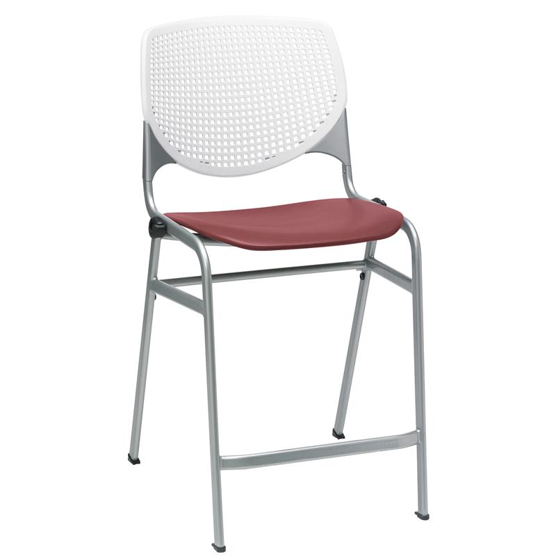 Home Square Plastic Counter Stool in White/Burgundy - Set of 3