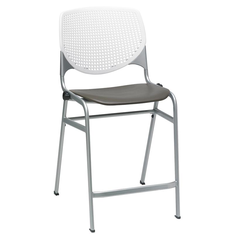 Home Square Plastic Counter Stool in White/Brownstone - Set of 3