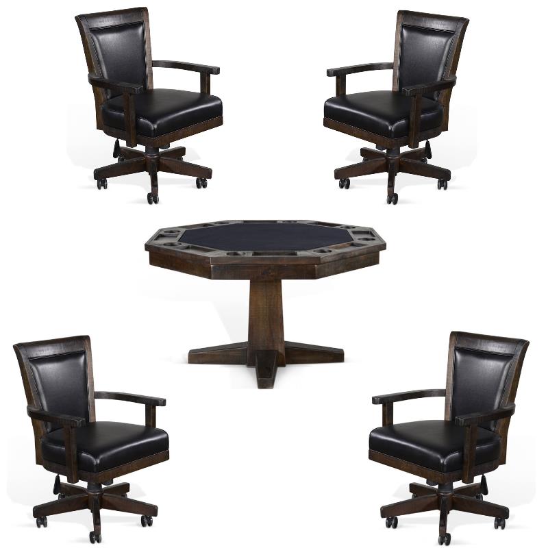 Home Square Game and Dining Table Set with Gaming Table and 4 Chairs in Tobacco