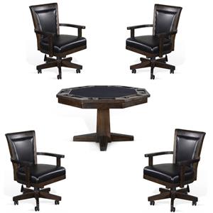 Home Square Game and Dining Table Set with Gaming Table and 4 Chairs in Tobacco