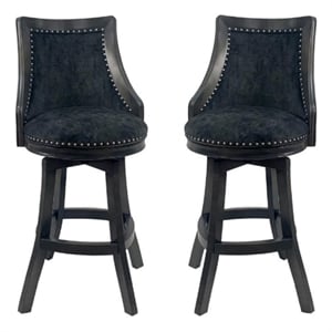 Home Square 2 Piece Solid Wood 30&quotH Swivel Bar Stool Set in Trendy Raven Black
