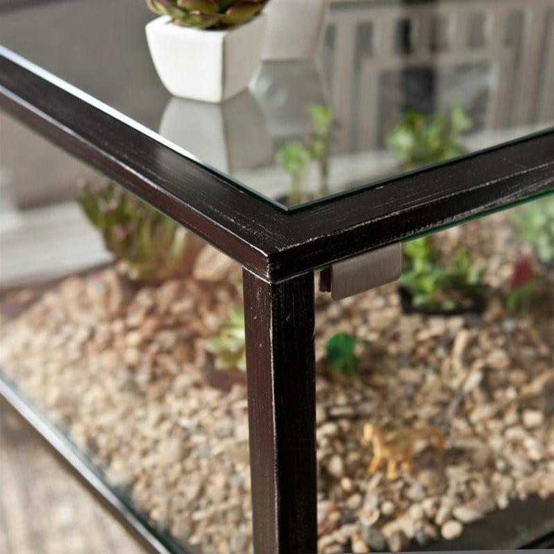 Home Square Glass Display End Table in Black - Set of 2