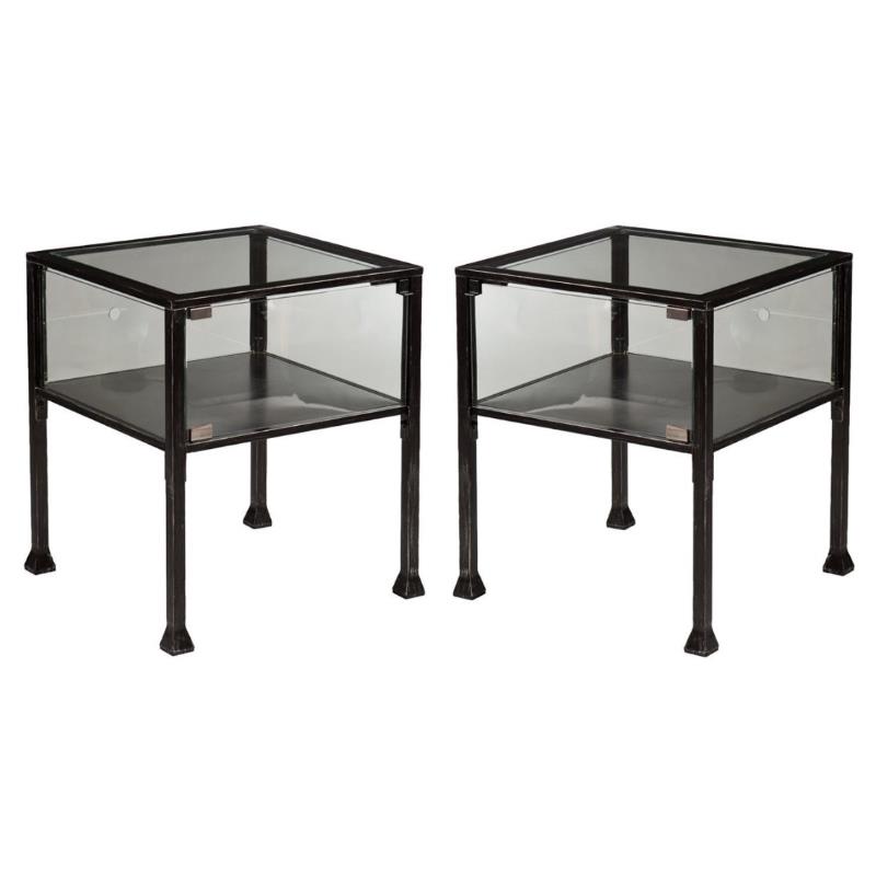 Home Square Glass Display End Table in Black - Set of 2