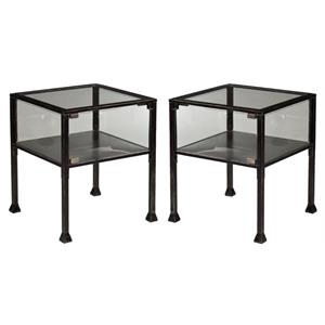 Home Square Glass Display End Table in Black - Set of 2