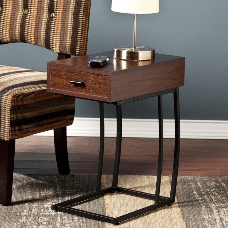 Home Square Side Table with Power and USB in Walnut - Set of 2
