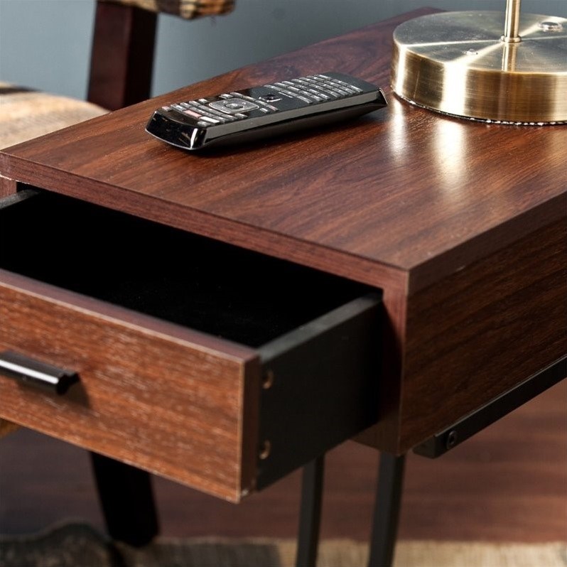 Home Square Side Table with Power and USB in Walnut - Set of 2