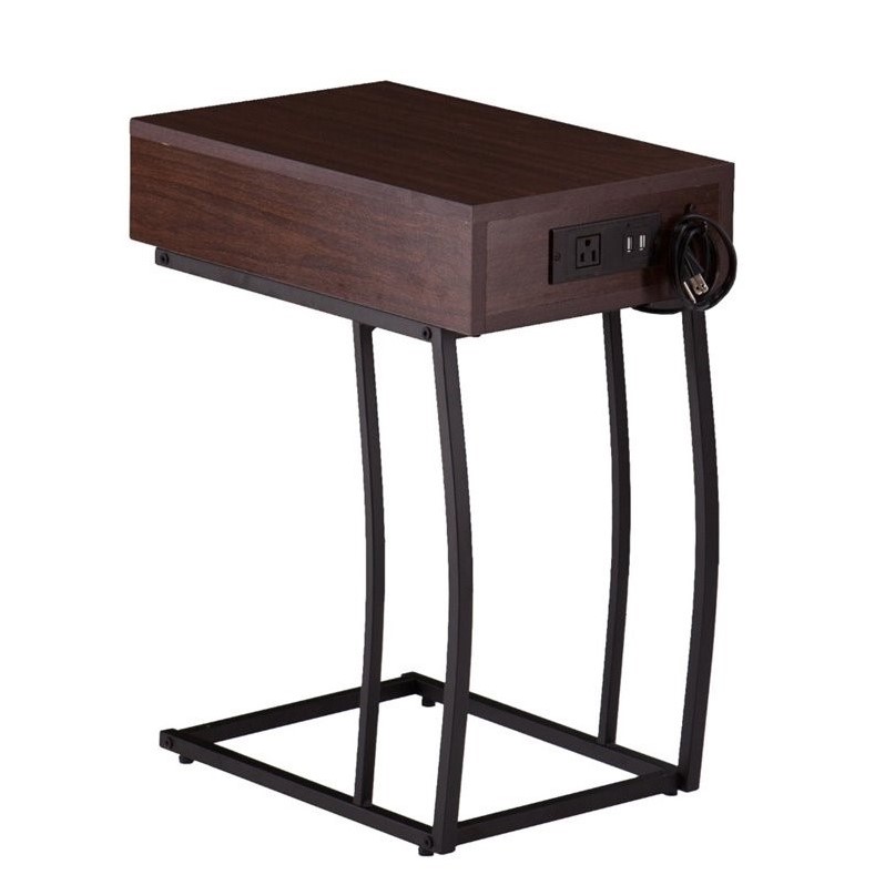 Home Square Side Table with Power and USB in Walnut - Set of 2