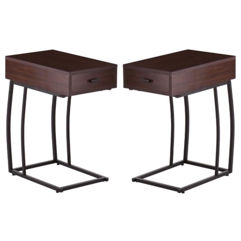 Home Square Side Table with Power and USB in Walnut - Set of 2
