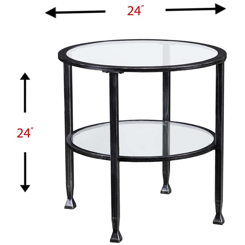 Home Square Jaymes Round Glass Top Metal End Table in Black - Set of 2